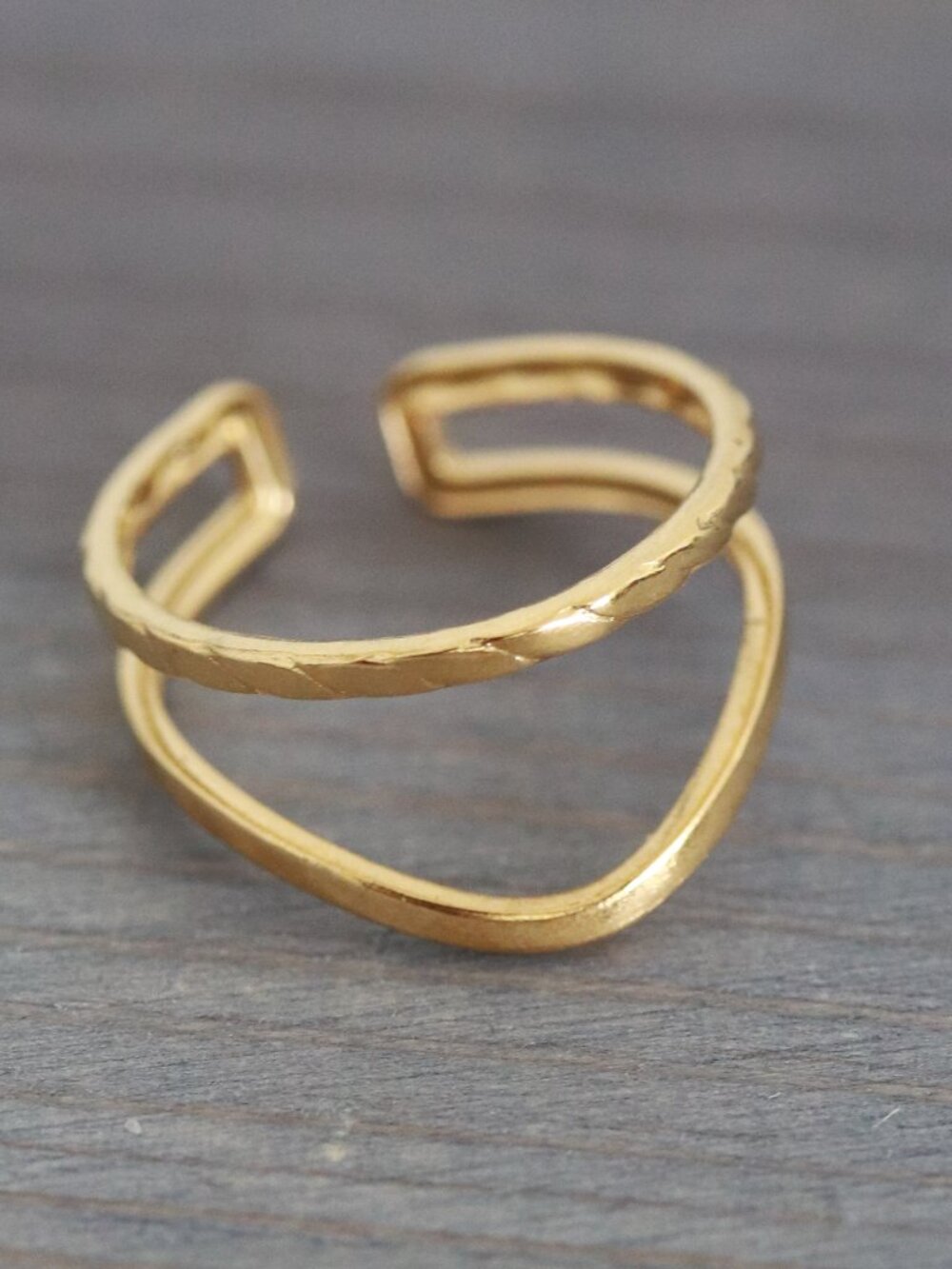 2Layer Minimalist Style Cuff Ring 18k Gold Plated Stainless Steel